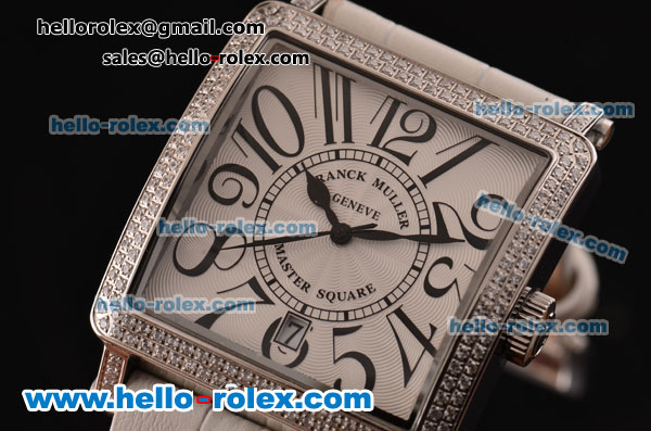 Franck Muller Master Square Swiss Quartz Steel Case with Diamond Bezel and Black Leather Strap - Click Image to Close